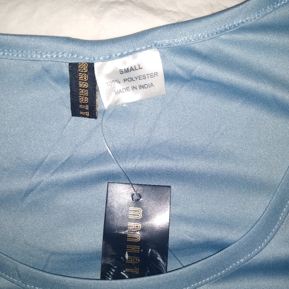 Manhattan Blues Shift Dress Jersey Style Light Grey Blue Summer Party Ruffles - Picture 9 of 16